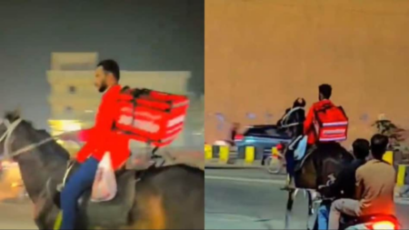 petrol was not received during the strike Zomato boy rode on a horse to deliver