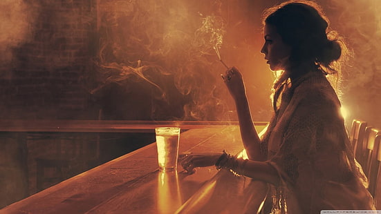 women smoking brunette bar wallpaper thumb