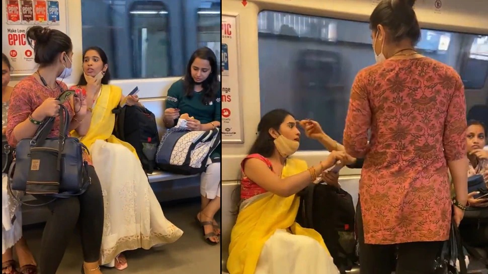 A fight between two girls for a seat in the Delhi Metro a video has surfaced