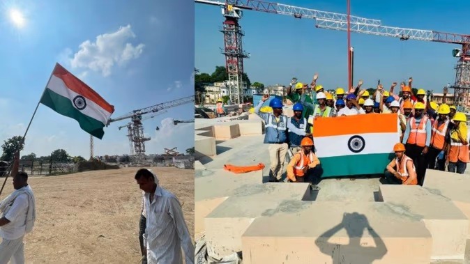 The Ram Janmabhoomi complex was also hoisted with the Tricolor Bharat Mata Ki Jaina slogans raised